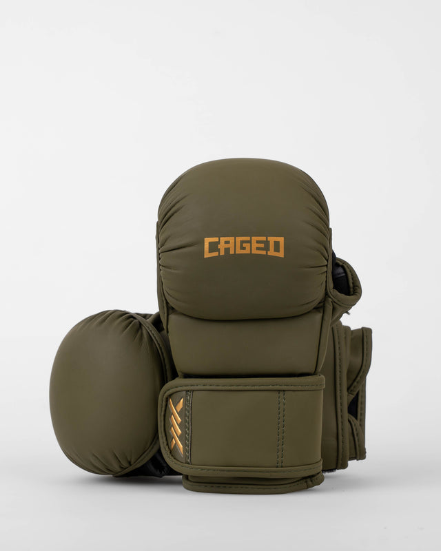 Caged MMA sparringhandskar Shadow – Khaki grön/guld