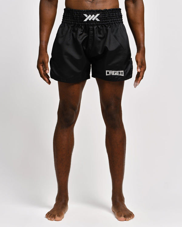 Muay Thai trenky Caged Classic – Černé/Bílé