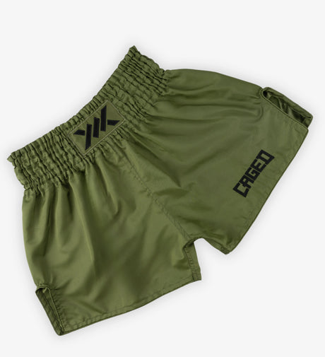 Pantaloncini Muay Thai Caged Classic – Kaki verde/Nero donna