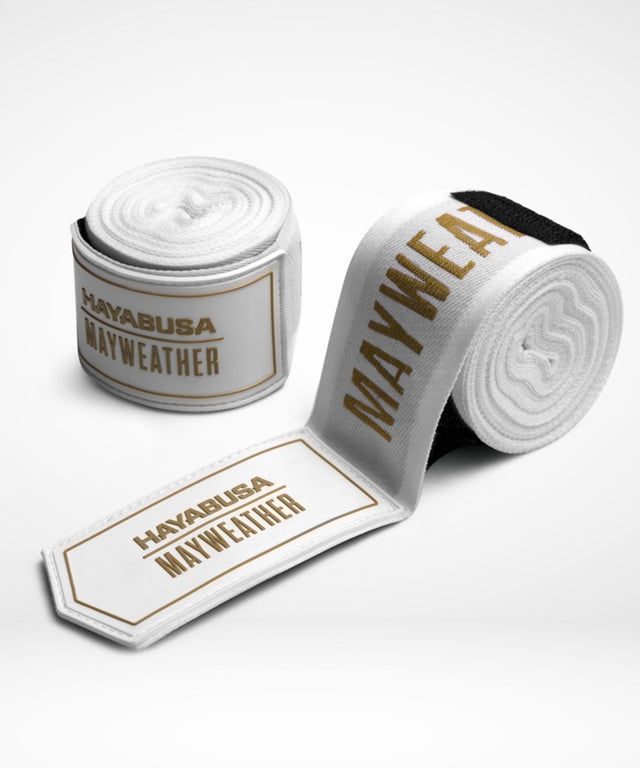 Hayabusa x Mayweather Bandagen Deluxe – Weiß/Gold