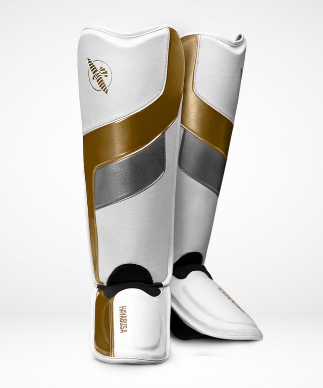 Espinilleras Hayabusa T3 Full – Blanco/Oro