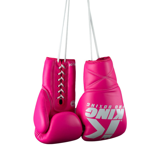 Luvas de boxe King Pro Boxing XK com fecho de cordão – Rosa/Branco