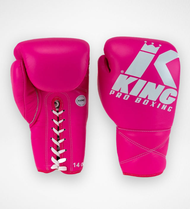 Luvas de boxe King Pro Boxing XK com fecho de cordão – Rosa/Branco