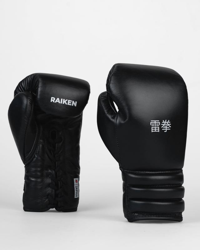 Guantes de boxeo Raiken KIBA con cordones – Negro