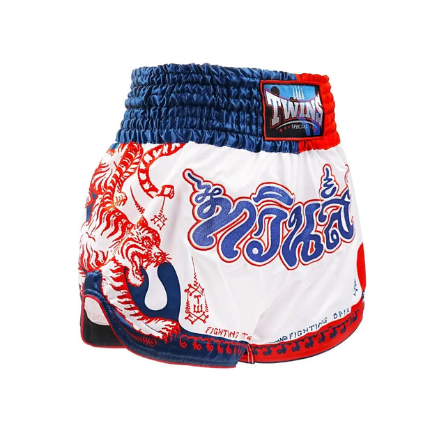 Pantaloncini Muay Thai Twins TTBL Yant – Bianco/Blu/Rosso
