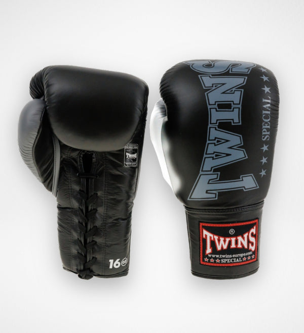 Guantoni da boxe Twins BGLL8 con allacciatura – Nero/Grigio