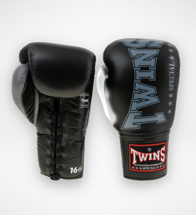 Gants de boxe Twins BGLL8 à lacets – Noir/Gris