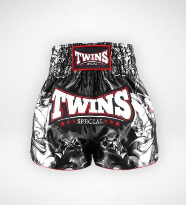 Pantalones de Muay Thai Twins TTBL Kabuki – Negro/Gris/Rojo