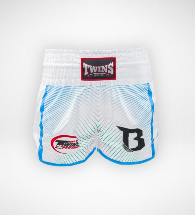 Calções de Muay Thai Twins TBT9 – Branco/Azul