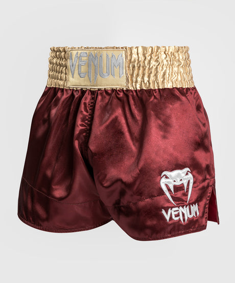 Pantaloni scurți de kickboxing Venum Classic 2.0 – Bordeaux Roșu/Aur/Alb
