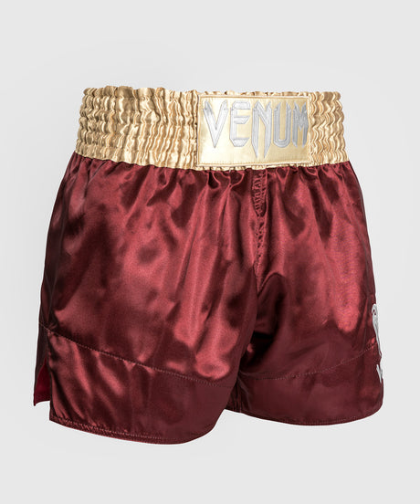 Pantaloni scurți de kickboxing Venum Classic 2.0 – Bordeaux Roșu/Aur/Alb