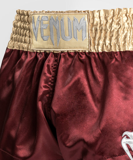 Pantaloni scurți de kickboxing Venum Classic 2.0 – Bordeaux Roșu/Aur/Alb