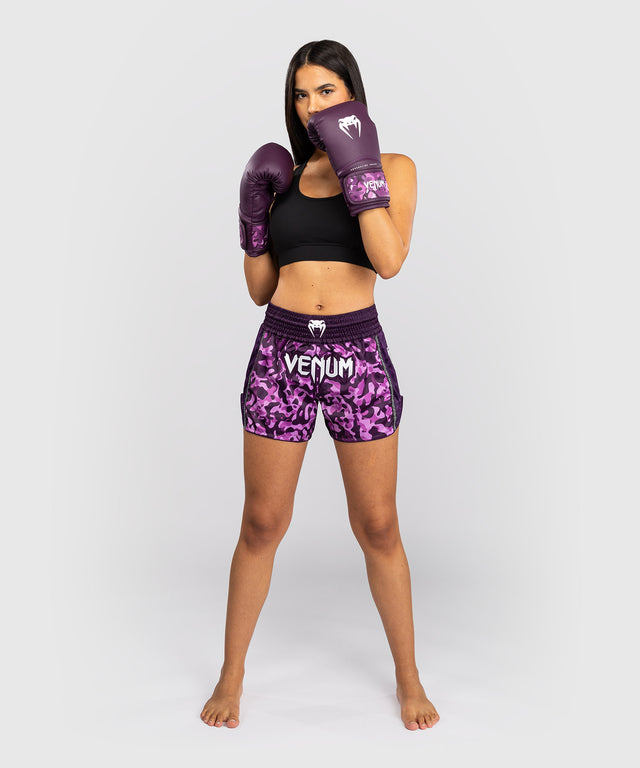 Calções de Muay Thai Venum Iris – Roxo/Camuflagem Rosa