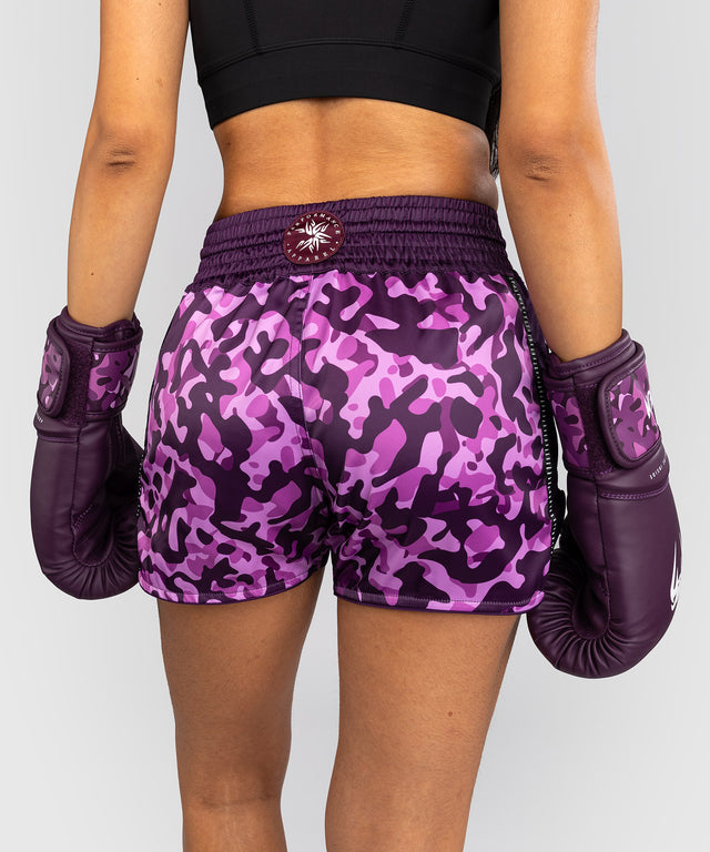 Calções de Muay Thai Venum Iris – Roxo/Camuflagem Rosa