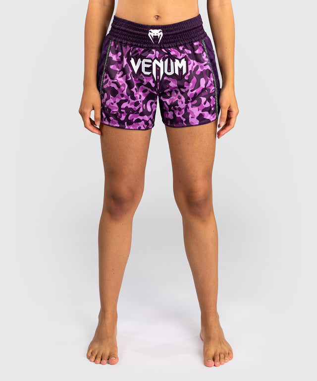 Calções de Muay Thai Venum Iris – Roxo/Camuflagem Rosa