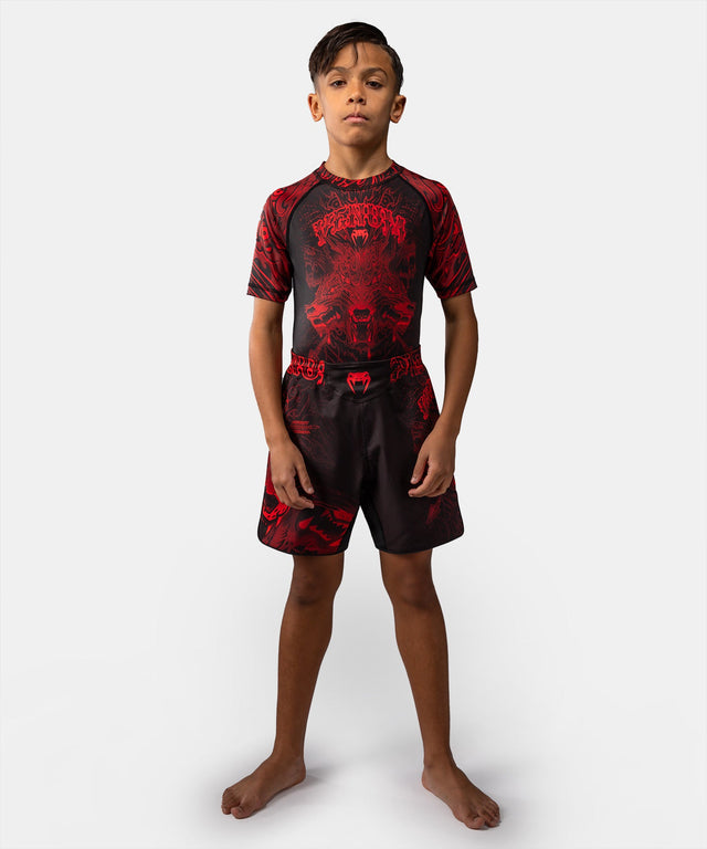 Shorts de MMA Venum Wolf Atak enfant – Noir/Rouge