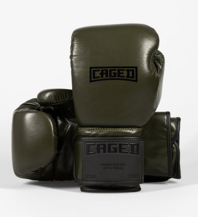 Caged Boxhandschuhe 'X' Series – Khaki-Grün/Schwarz – Boxhandschuhe