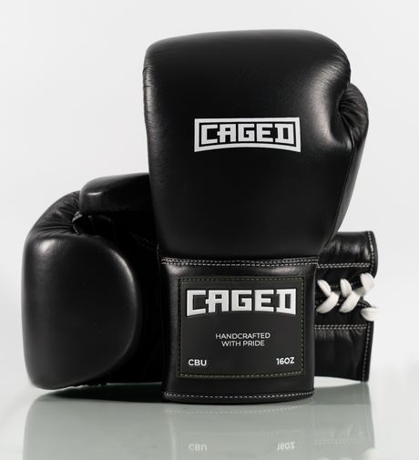 Guantoni da boxe Caged X Series con lacci – Nero/Bianco – Guantoni da boxe