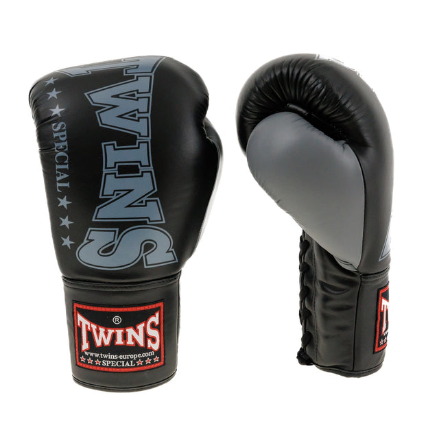 Gants de boxe Twins BGLL8 à lacets – Noir/Gris