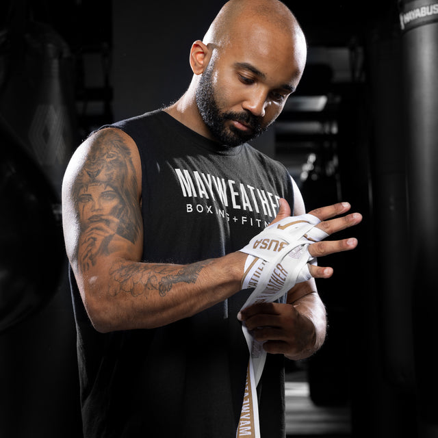 Hayabusa x Mayweather Bandagen Deluxe – Weiß/Gold