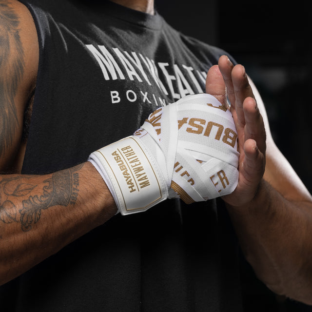 Hayabusa x Mayweather Bandagen Deluxe – Weiß/Gold