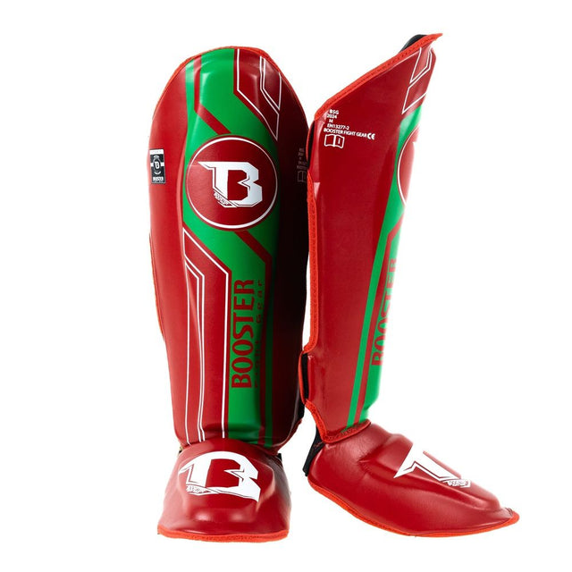 Paratibie da kickboxing Booster V9 'Morocco' – Rosso/Verde