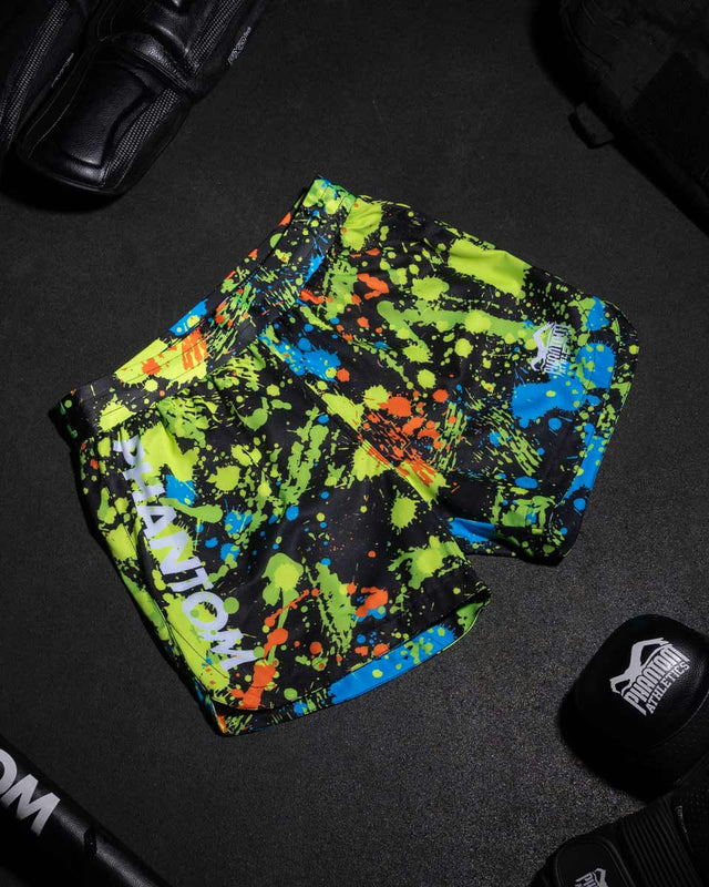 Phantom Athletics MMA-Shorts Fusion Splatter – Schwarz/Neon