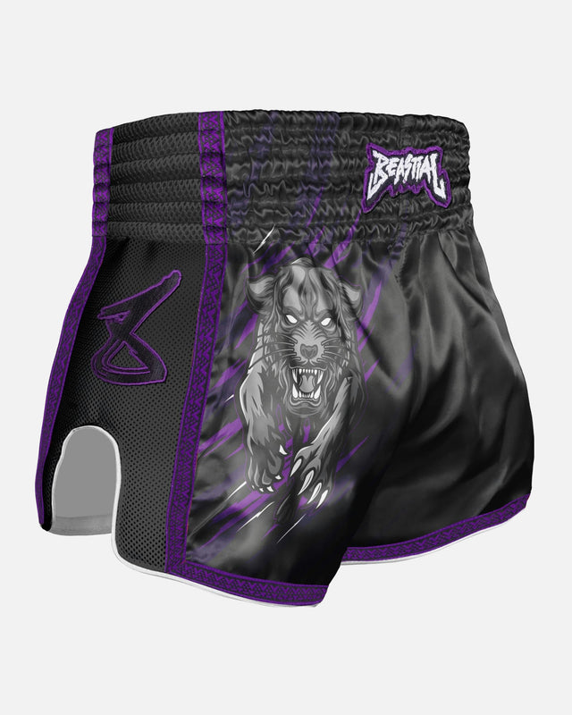 8 WEAPONS Muay Thai shorts Beastial Panther – Sort/Lilla