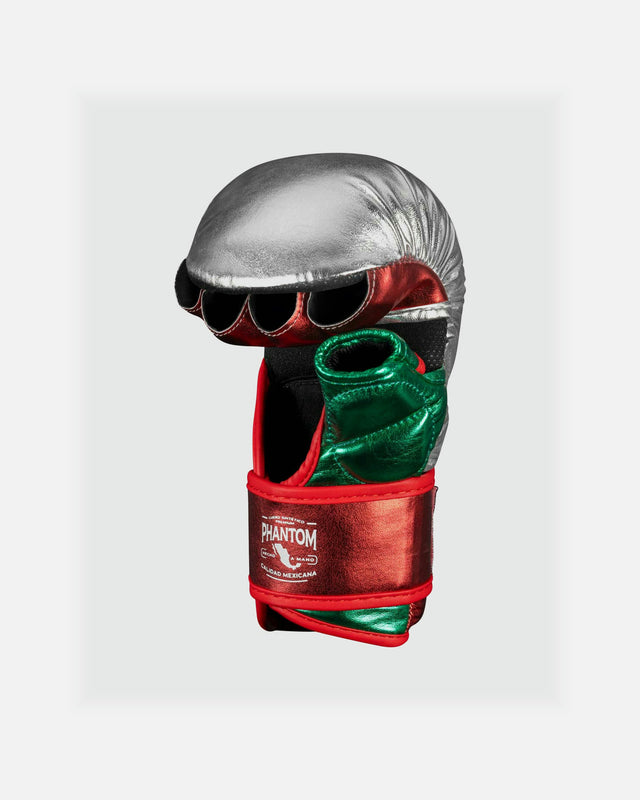 MMA rukavice Phantom Athletics Mexico – Stříbrná/Zelená/Červená
