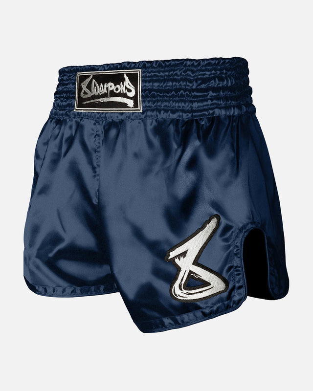 Spodenki Muay Thai 8 WEAPONS Strike – Ciemnoniebieskie/Białe
