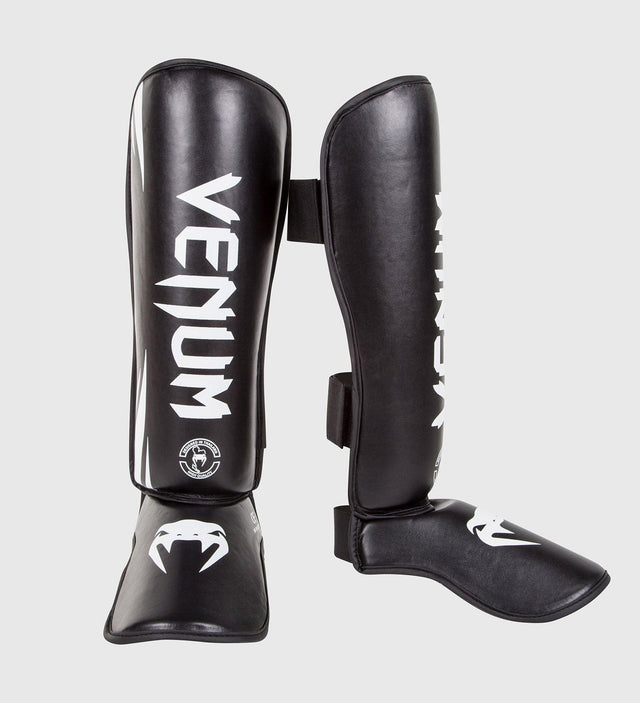 Caneleiras de kickboxing Venum Challenger – Preto/Branco – Caneleiras