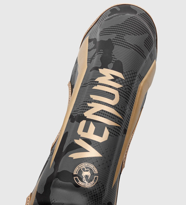 Paratibie da kickboxing Venum Elite – Camo Grigio/Oro – Paratibie